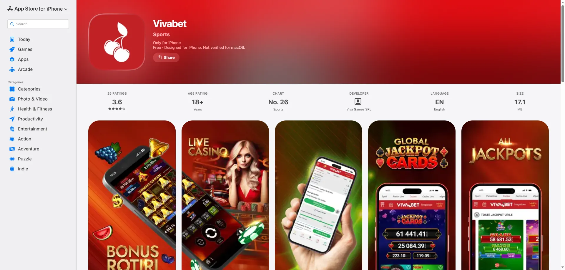 Aplicación móvil VIVABET Casino para iOS y Android — juega desde tu celular